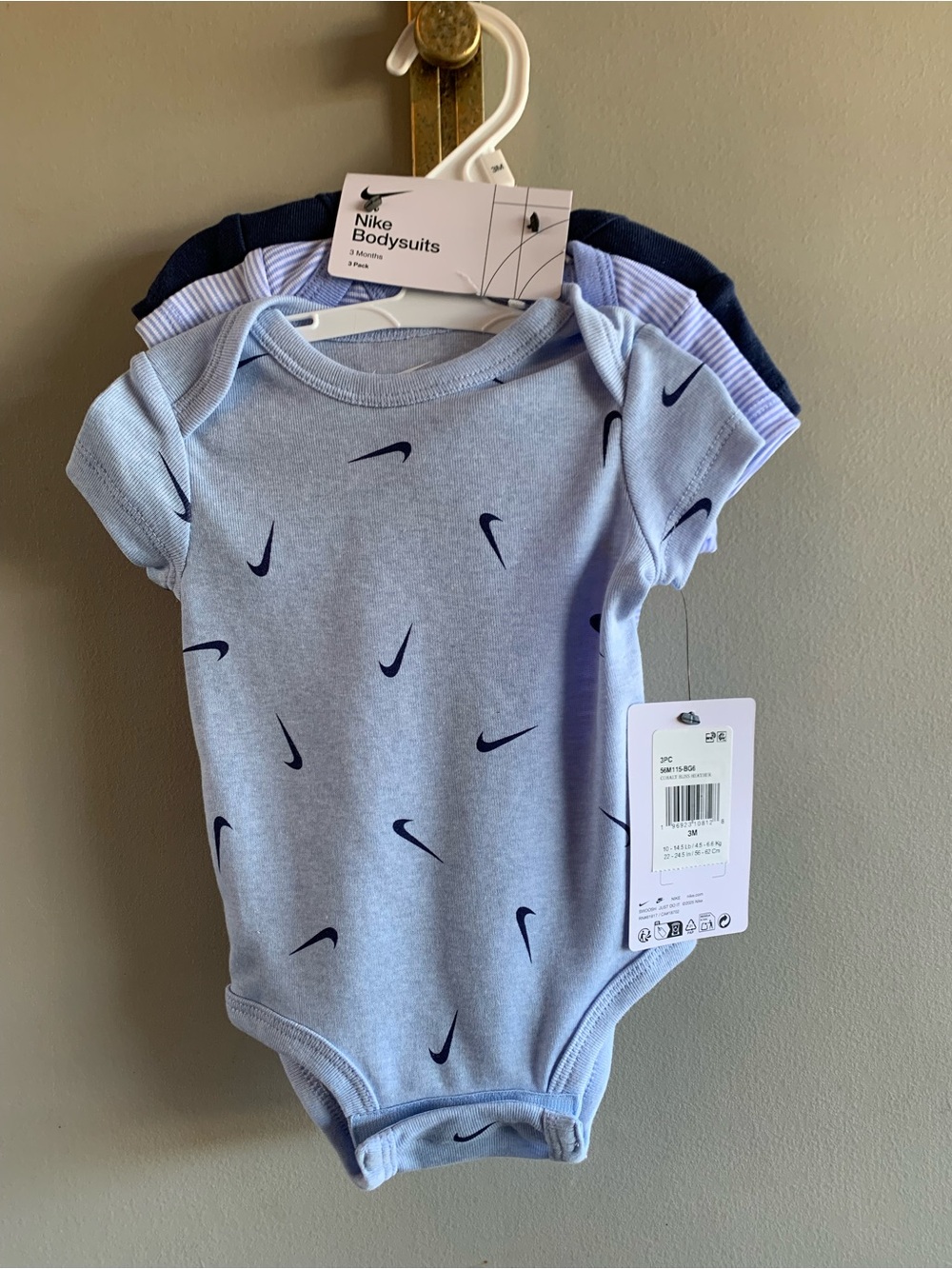 Nike Light Blue Baby Bodysuit Set with Navy Swoosh Accents